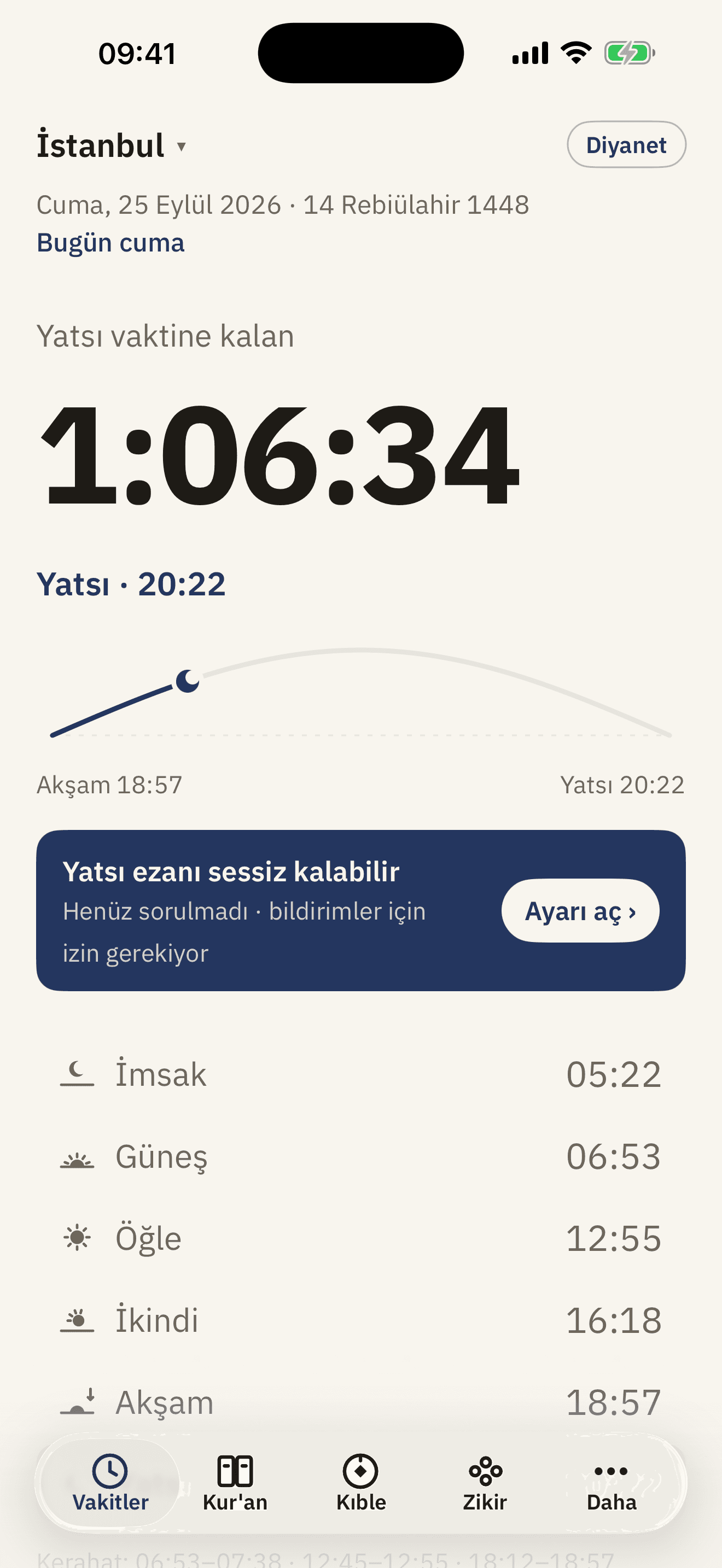 Duagâh namaz vakitleri ekranı